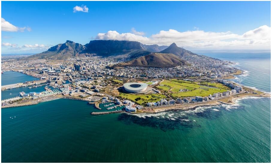 Aerial view from a helicopter over Cape Town